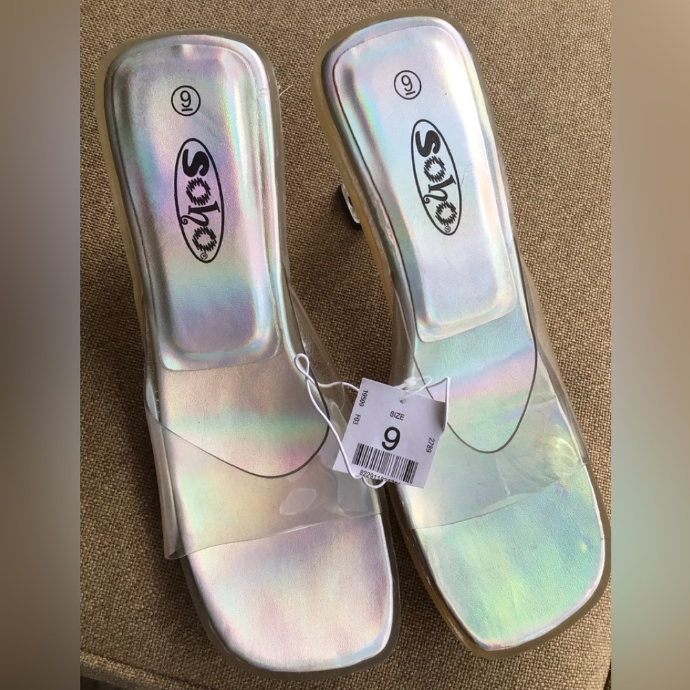 Clear low heel slides Size 9